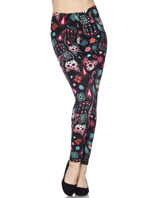 Women's Cutty Cats Sugar Skull Flower Hearts Butterfly Printed Halloween Ankle Legging