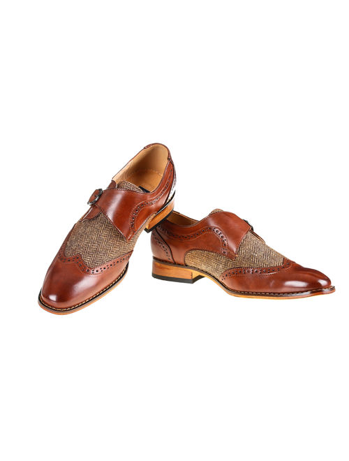 Gino Vitale Men's Monk Strap Herringbone Dress Shoes