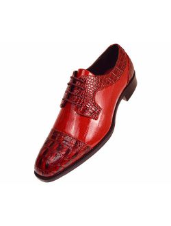 Bolano Mens Exotic Oxford Dress Shoes Your Choice of Crocodile Skin/EEL Skin/Lizard Skin Cap Toe Available in Black, Black & Red, and Navy