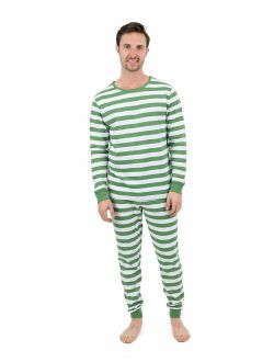 Mens Pajamas Green/White Stripes 2 Piece Pajama Set 100% Cotton Size X-Large