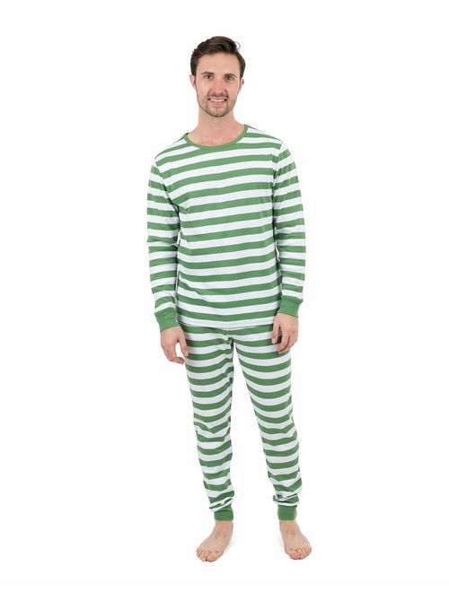 Leveret Mens Pajamas Green/White Stripes 2 Piece Pajama Set 100% Cotton Size X-Large