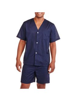 Men's Short Sleeve Knee-Length Pant Solid Pajama Set