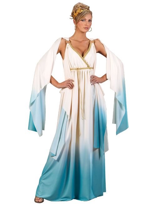 Adult Womens Greek Goddess Deity Cream/Light Blue Flowing Halloween Costume