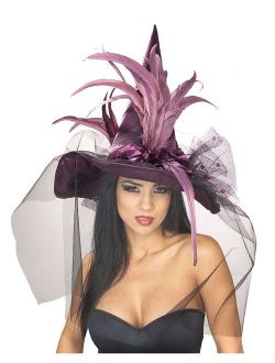 Purple Feather Witch Hat Adult Halloween Costume Accessory