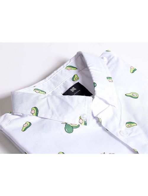 Mens Avocado Hawaiian Shirt Short Sleeve Button Down Up Casual Printed Shirts White L