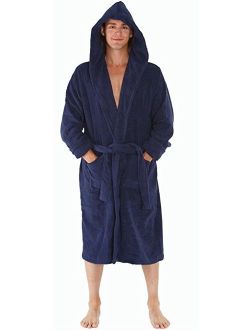 Heavy Mens 3.5lb Navy Blue Hooded Terry Cloth Bathrobe. XXL Full Length 100% Turkish Cotton