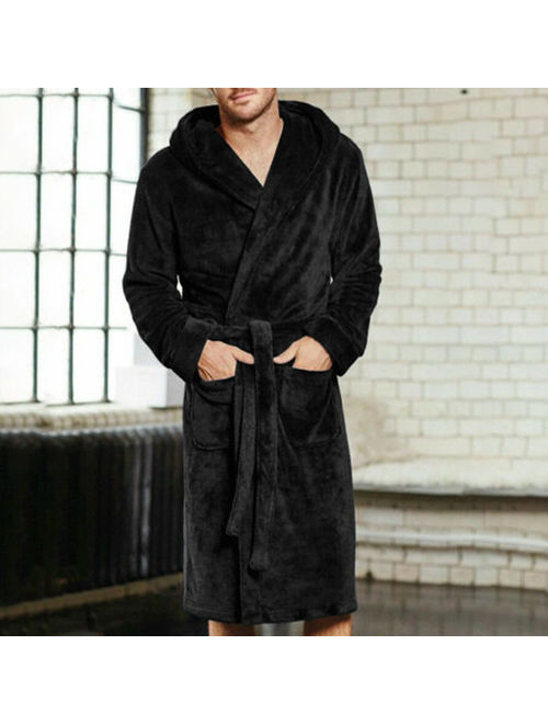 New Mens Fleece Towelling Dressing Gown Robe Bath Bathrobe Warm Winter Black Size M