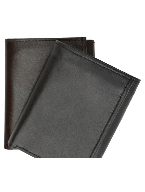 Mens Flap Up ID Trifold Genuine Leather Wallet 1755 (C) Black