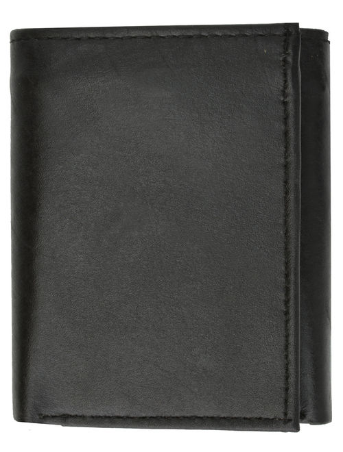 Mens Flap Up ID Trifold Genuine Leather Wallet 1755 (C) Black