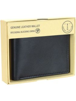 Men's RFID Signal Blocking Genuine Leather Bi-Fold Wallet with Gift Box