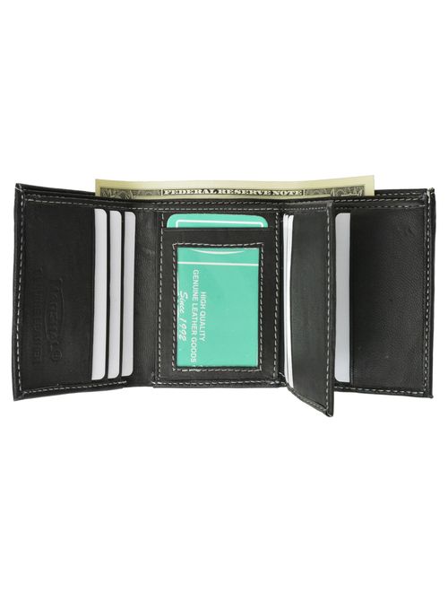 100% Leather Tri-fold Mens Wallet Black 961107 (C)