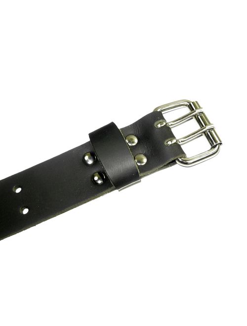 1-1/2" Genuine Oiled Buffalo Leather Belts 2-Prong Double Holes (Black, 38)