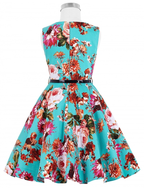 Kate Kasin Girls Sleeveless Vintage Print Swing Party Dresses 6-15 Years
