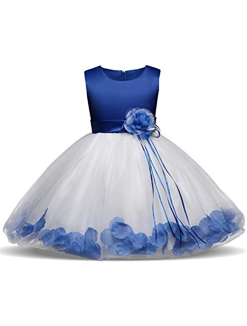 NNJXD Girl Tutu Flower Petals Bow Bridal Dress for Toddler Girl