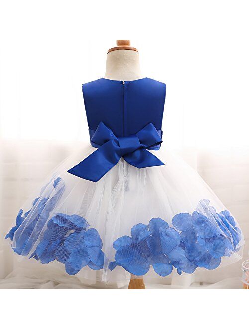 NNJXD Girl Tutu Flower Petals Bow Bridal Dress for Toddler Girl