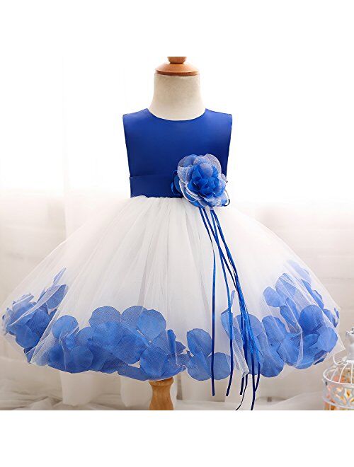 NNJXD Girl Tutu Flower Petals Bow Bridal Dress for Toddler Girl