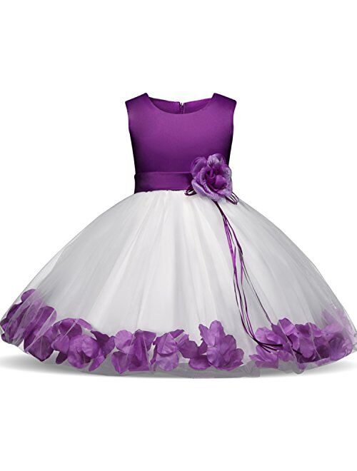 NNJXD Girl Tutu Flower Petals Bow Bridal Dress for Toddler Girl