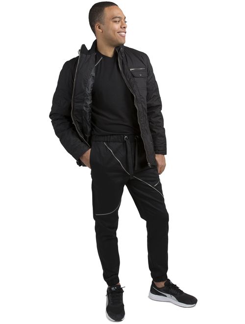 Vibes Men's Waterproof Coated Canvas Zip Up Padded Moto Jacket zipper pockets