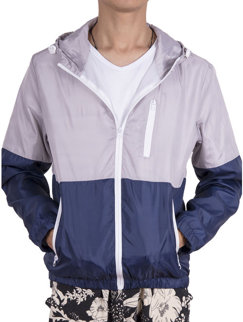 LELINTA Mens Zipper Jacket Casual Hip Hop Windbreaker Sporting Hooded Comfortable Coat Grey/Blue Color