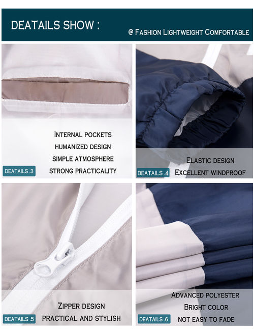 LELINTA Mens Zipper Jacket Casual Hip Hop Windbreaker Sporting Hooded Comfortable Coat Grey/Blue Color