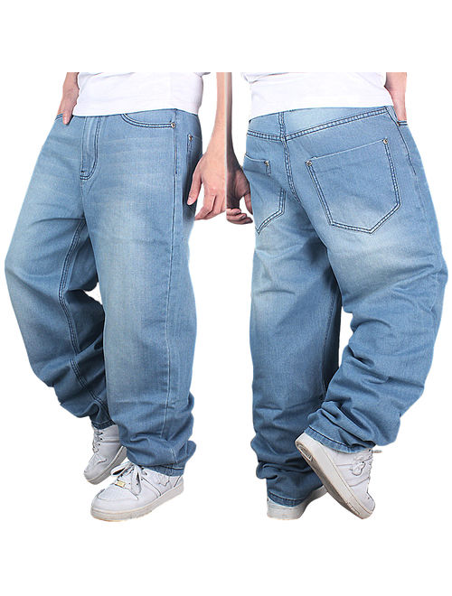 Men's Fashion Jeans Straight Plus size loose Denim Trouser HIPHOP Pants wash blue US Size 30 32 34 36 38 40 42
