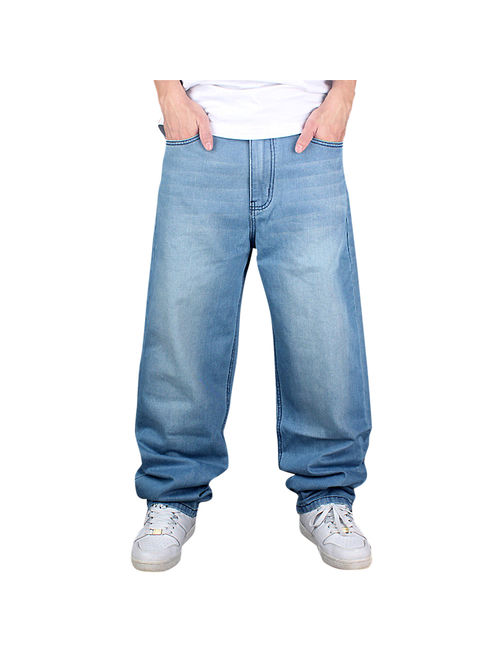 Men's Fashion Jeans Straight Plus size loose Denim Trouser HIPHOP Pants wash blue US Size 30 32 34 36 38 40 42