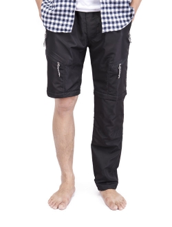 Men's Outdoor Anytime Quick Dry Convertible Pants Lightweight Work Pant Zip Off Cargo Short Trousers with Drawstring Grey Black