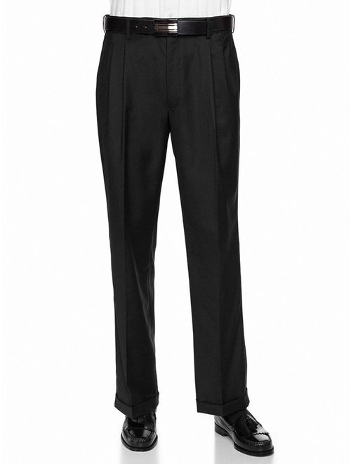 Giovanni Uomo Mens Pleated Front Adjustable Waist Dress Pants Black - Cuffed 56W x 27L