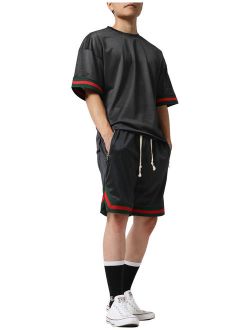 Mens Mesh Shirt Short Sleeve T-Shirt Urban Fashion Hip Hop Crew Neck Tee Sports Activewear