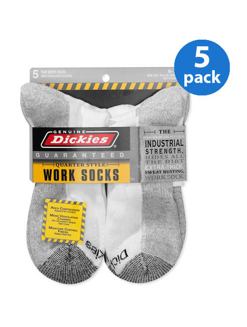 Genuine Dickies Men's Dri-Tech Comfort Quarter Work Socks, 5-Pack