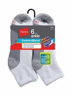 Comfort Blend Ankle Socks, 6 Pack, 6-12, White