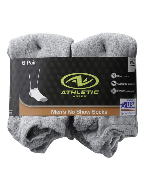 Athletic Works Men's Odor Resistant No Show Socks 6 Pack