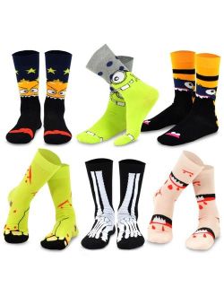 TeeHee Novelty Cotton Fun Crew Socks 6-Pack for Men (Bone and Monster foot)