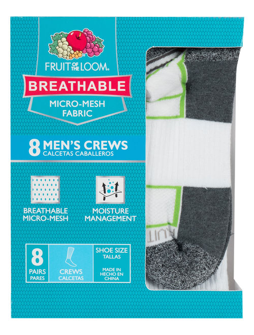 Fruit of the Loom Men's Breathable Crew Socks 8 Pack