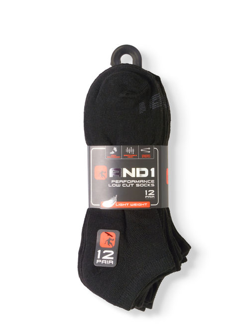 AND1 Men's Lightweight Low Cut Performance Socks, 12-Pack