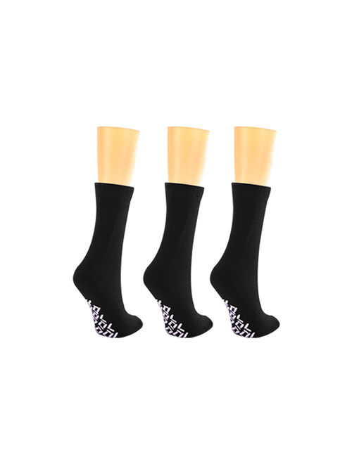 Nobles Assorted Anti Skid/ No Slip Hospital Gripper Socks, Great for adults, men, women. Designed for medical hospital patients but great for everyone (3 Pairs Black)