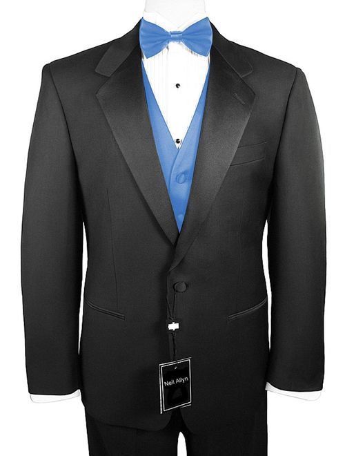 Neil Allyn 7-Piece Formal Tuxedo with Flat Front Pants, Shirt, Cornflower Vest, Bow-Tie & Cuff Links. Prom, Wedding, Cruise