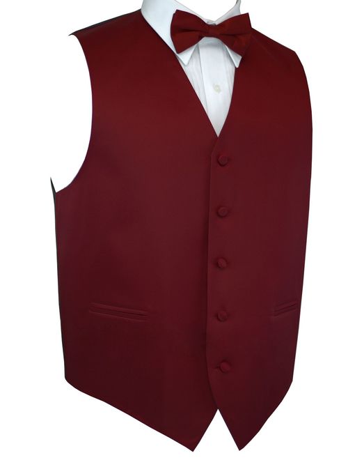 Neil Allyn 7-Piece Formal Tuxedo with Flat Front Pants, Shirt, Burgundy Vest, Bow-Tie & Cuff Links. Prom, Wedding, Cruise