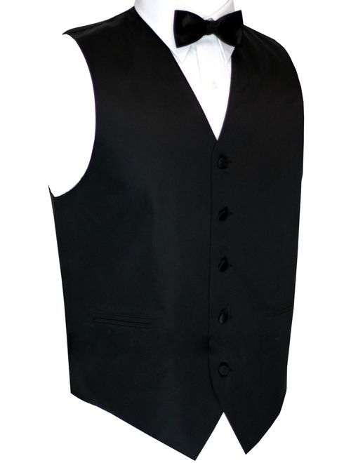 Neil Allyn 7-Piece Formal Tuxedo with Flat Front Pants, Shirt, Black Vest, Bow-Tie & Cuff Links. Prom, Wedding, Cruise