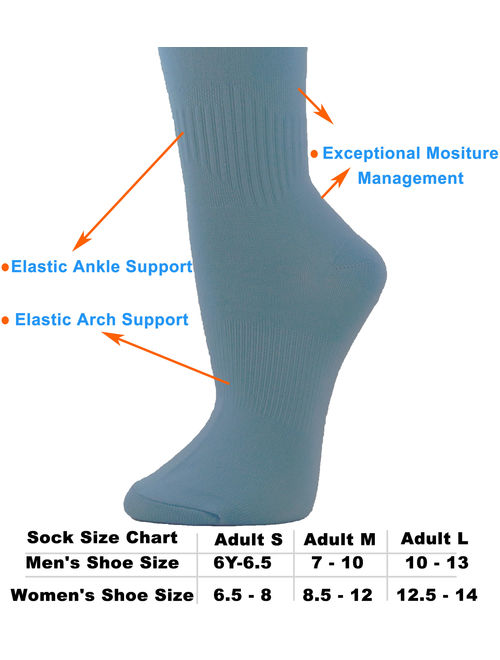 Couver Unisex Polyester Soccer Knee High Sports Athletic Socks, Cerulean Blue Large