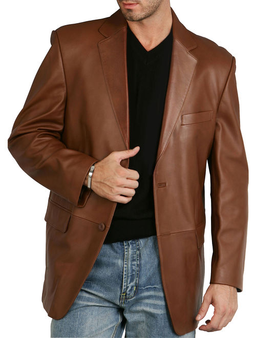BGSD Men's Richard Classic 2-Button Lambskin Leather Blazer (Regular & Tall)