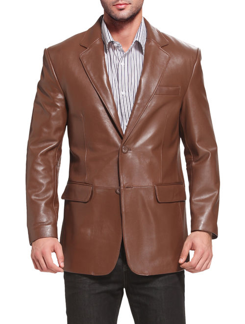 BGSD Men's Richard Classic 2-Button Lambskin Leather Blazer (Regular & Tall)