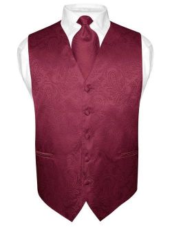 Men's Paisley Design Dress Vest & NeckTie BURGUNDY Color Neck Tie Set