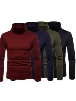 Fashion Men Basic Long Sleeve Solid Color Turtleneck Slim Pullover Sweater Tops Shirts