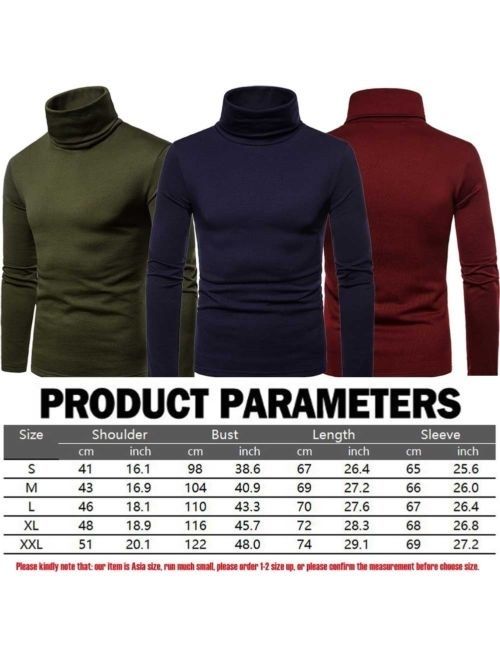 Fashion Men Basic Long Sleeve Solid Color Turtleneck Slim Pullover Sweater Tops Shirts