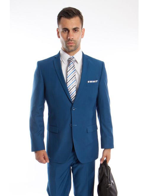 Mens Suit Two Piece Slim Fit Solid Notch Lapel Tuxedo Set