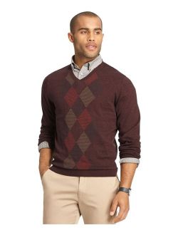 Mens Feeder-Stripe Diamond V Neck Pullover Sweater
