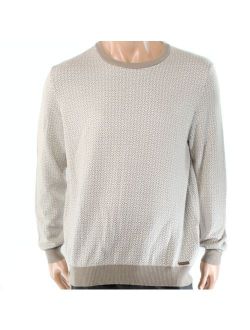 NEW Beige Mens 2XL Geo-Print Ribbed-Knit Crewneck Sweater