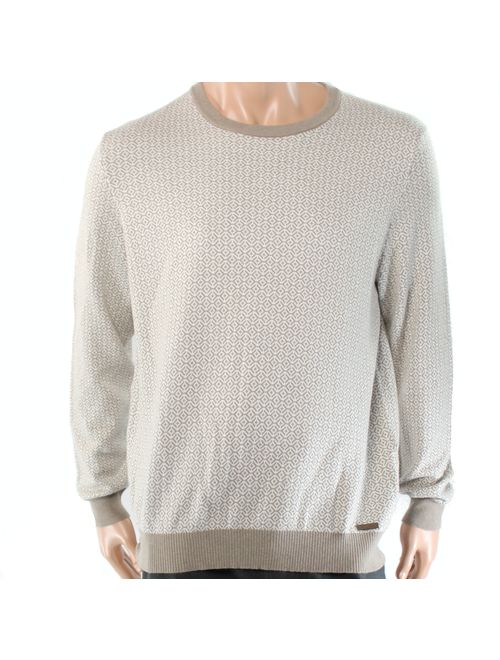 Tasso Elba NEW Beige Mens 2XL Geo-Print Ribbed-Knit Crewneck Sweater