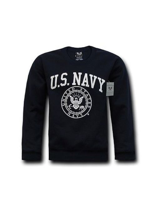 Blue United States US Navy Emblem USN Military Crewneck Fleece Pullover Sweater-L